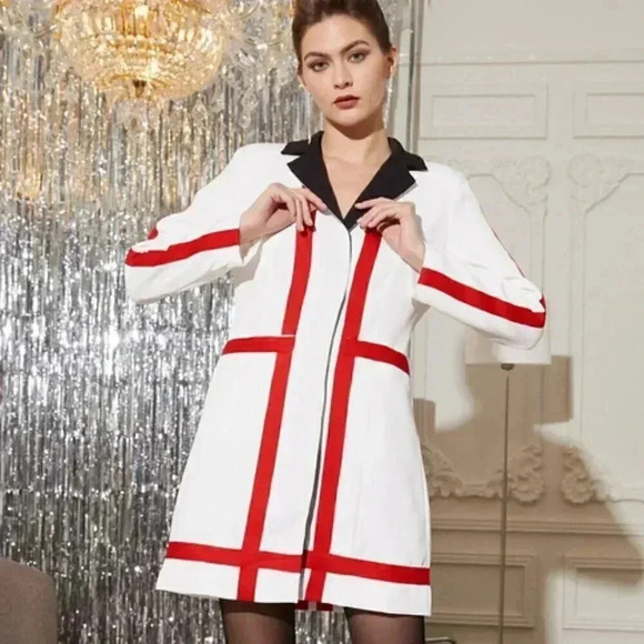 Contemporary Striped Lapel Collar Blazer Dress - Picture 4 of 7